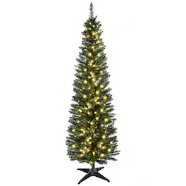 Homcom - Tall Pre-Lit Slim Noble Fir Artificial Pencil Christmas Tree with 200 Warm White LED Lights and 499 Tips - Green