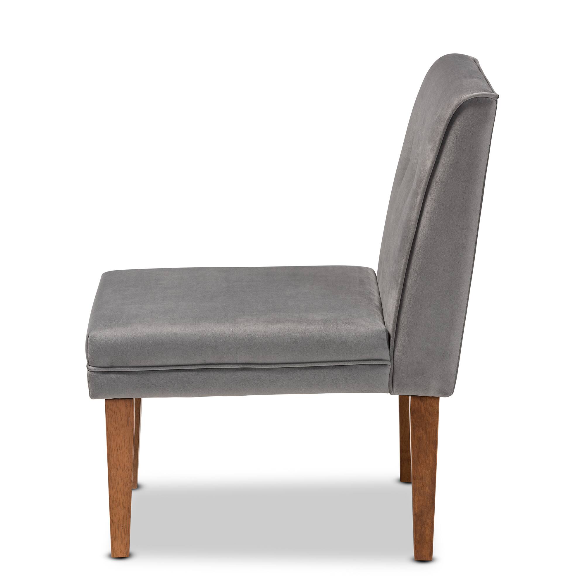 Left. Baxton Studio - Stewart Mid-Century Modern Velvet Upholstered and Finished Wood Dining Chair - Grey/Walnut Brown.