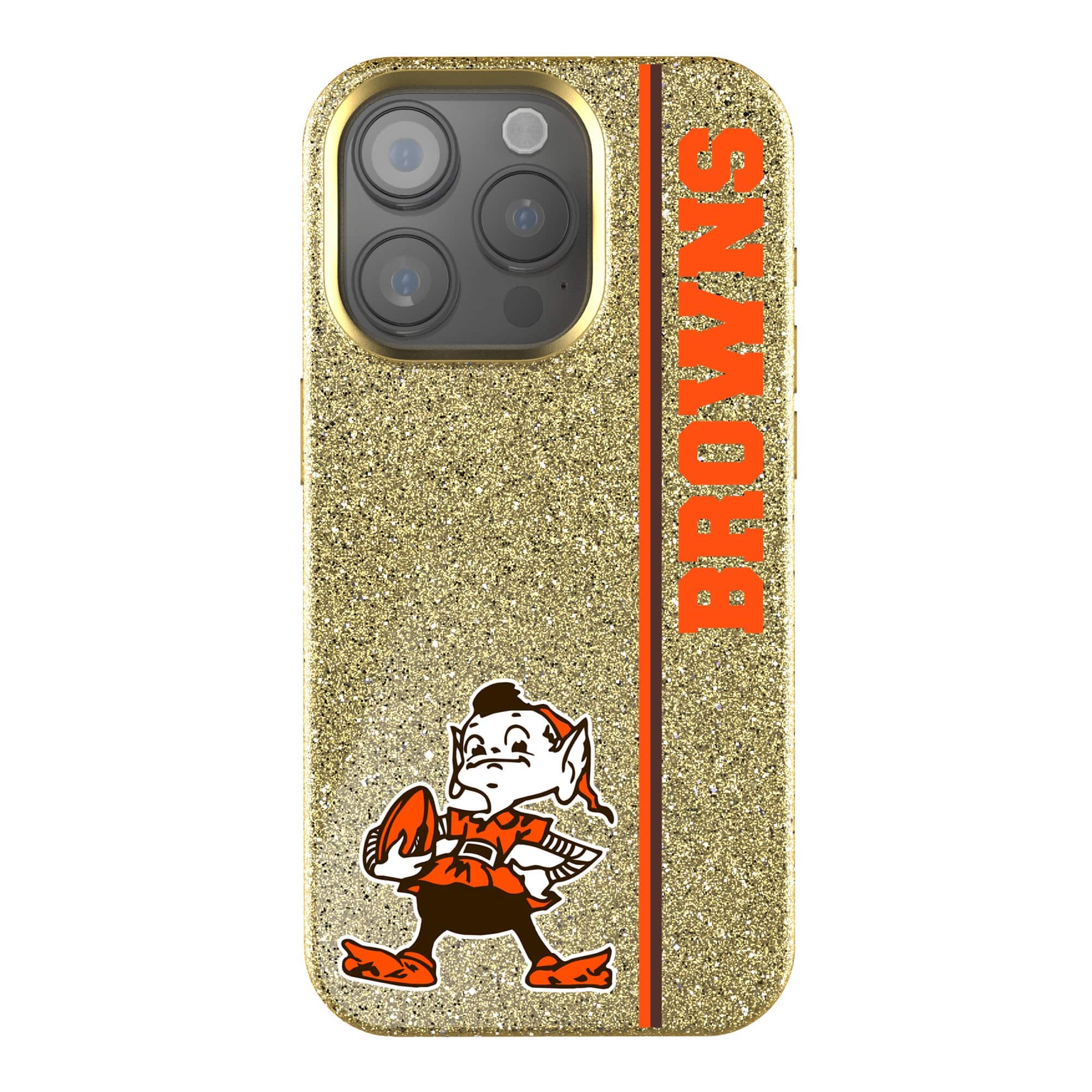 Front. Keyscaper - Cleveland Browns Throwback Logo iPhone Bling Case - 14 Pro Max - Gold.
