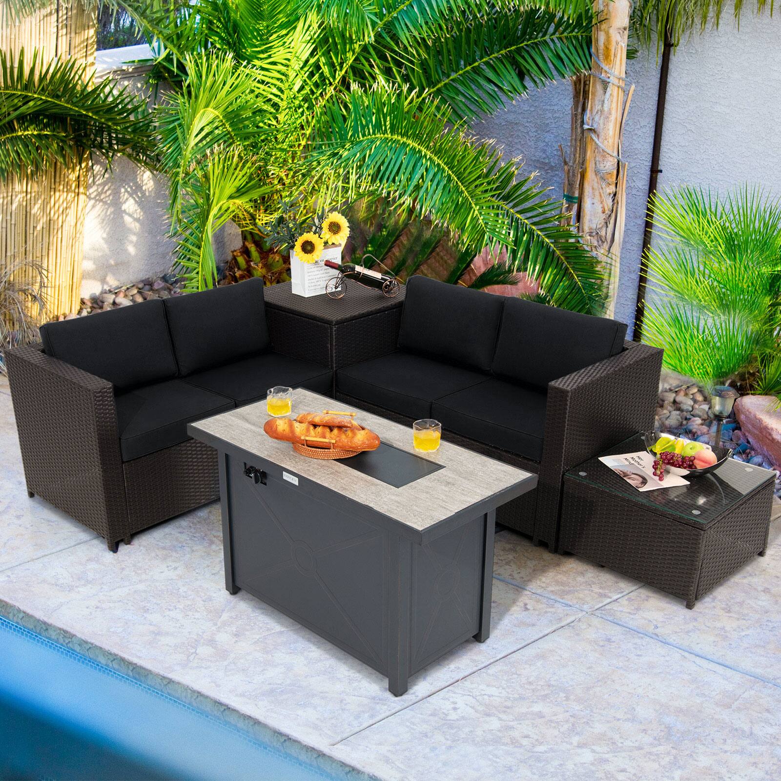 Alt View 1. Gymax - Gymax 5PCS Patio Furniture Set w/42'' Propane Fire Pit Table Cushions Storage Box - Brown.