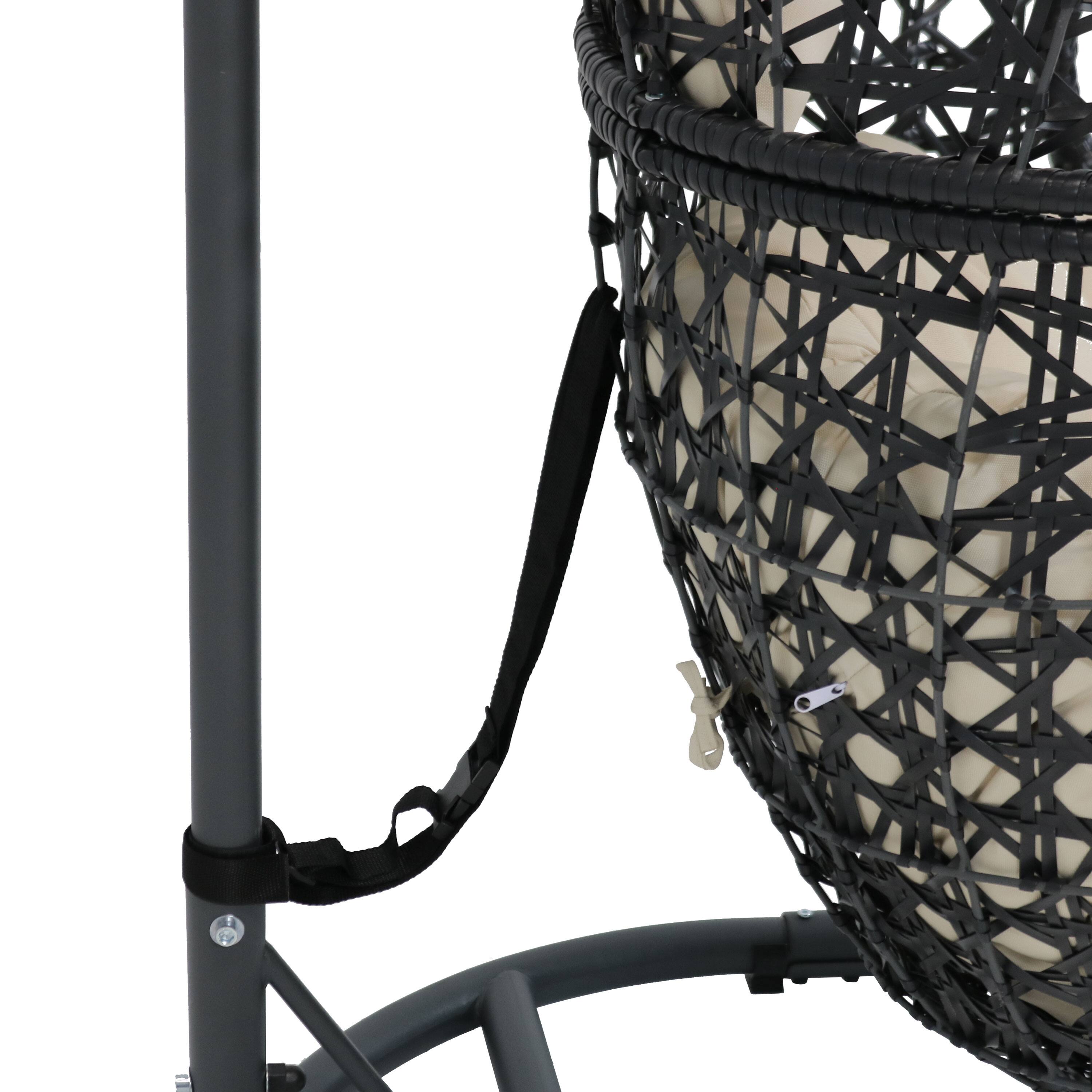 Alt View 8. Sunnydaze - Resin Wicker Hanging Egg Chair with Steel Stand/Cushions - Beige Cushions.