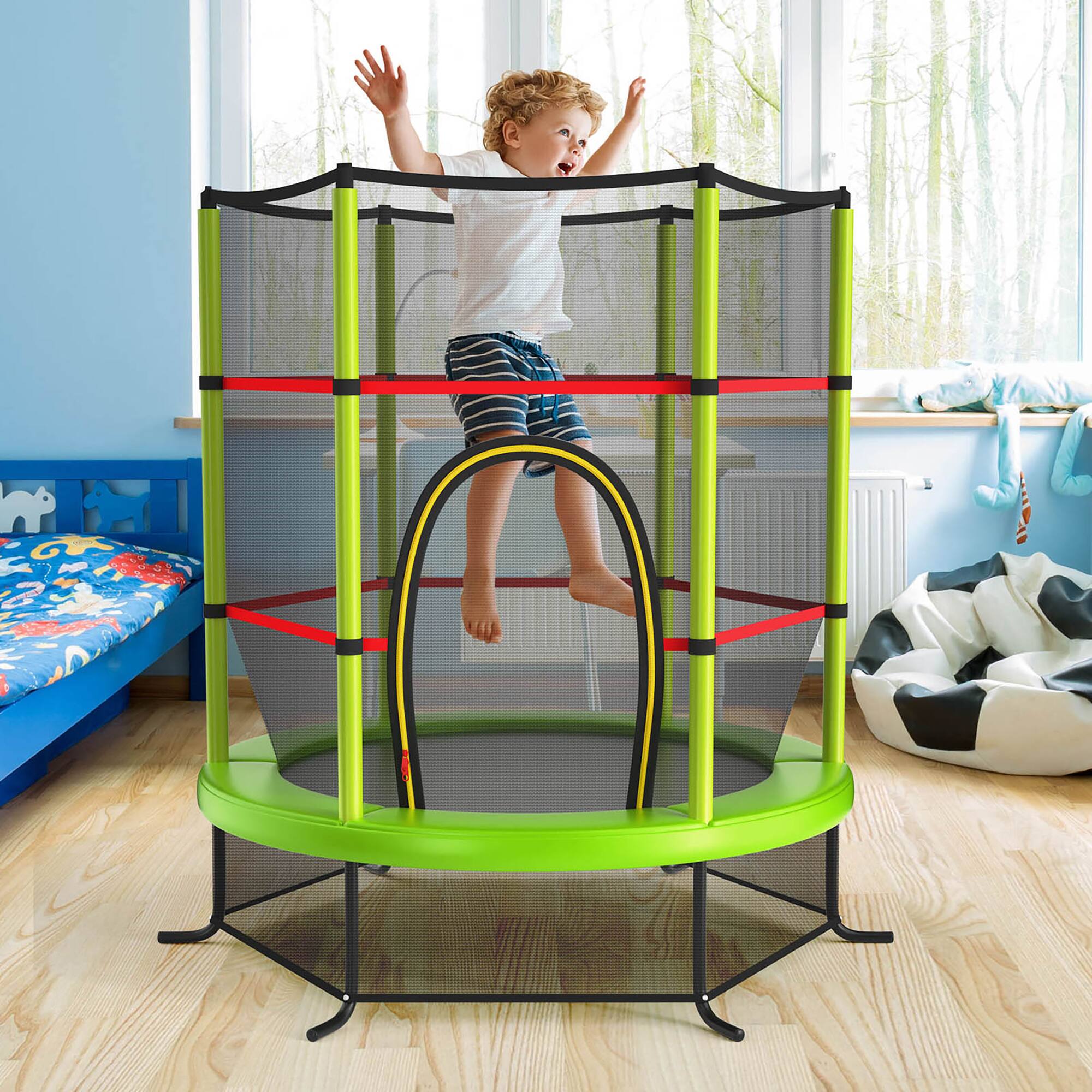 Alt View 1. Costway - Costway 55" Kids Trampoline Bouncing Jumping Mat Recreational Trampoline W/Enclosure Net - Green.