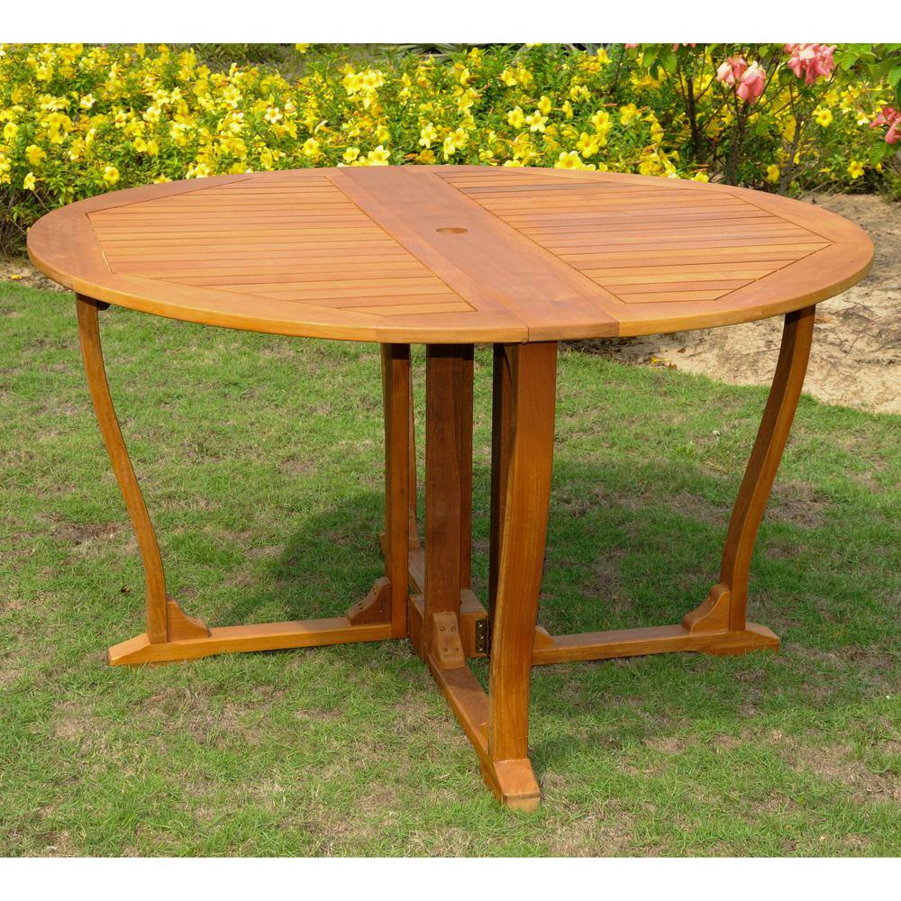 Angle. International Caravan - International Caravan Royal Tahiti Round Wood Gate Leg Table - Brown Stain.