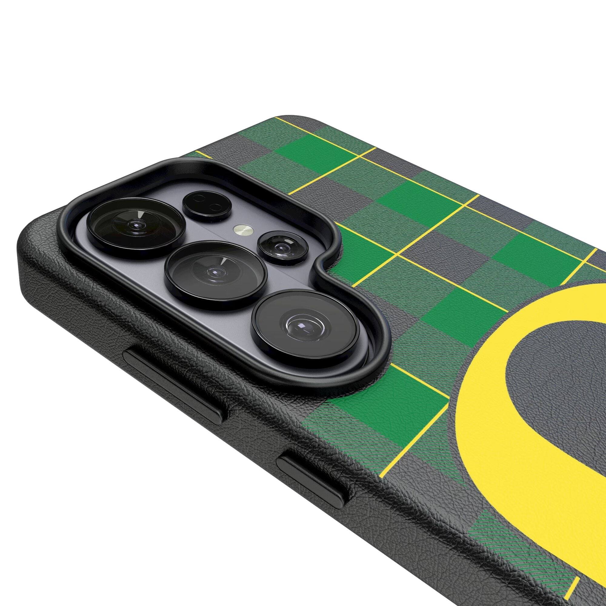 Alt View 2. Keyscaper - Oregon Ducks Plaid Galaxy Magnetic Bump Case - S25 - Black.