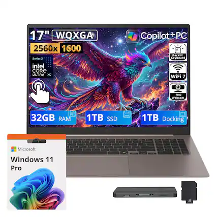 17" WQXGA 2560x1600 Series 3
intel CORE ULTRA X9
WiFi 7
FHD Webcam
32GB RAM
1TB SSD
1TB Docking
Copilot+PC A Backlit Keyboard
Microsoft Windows 11 Pro