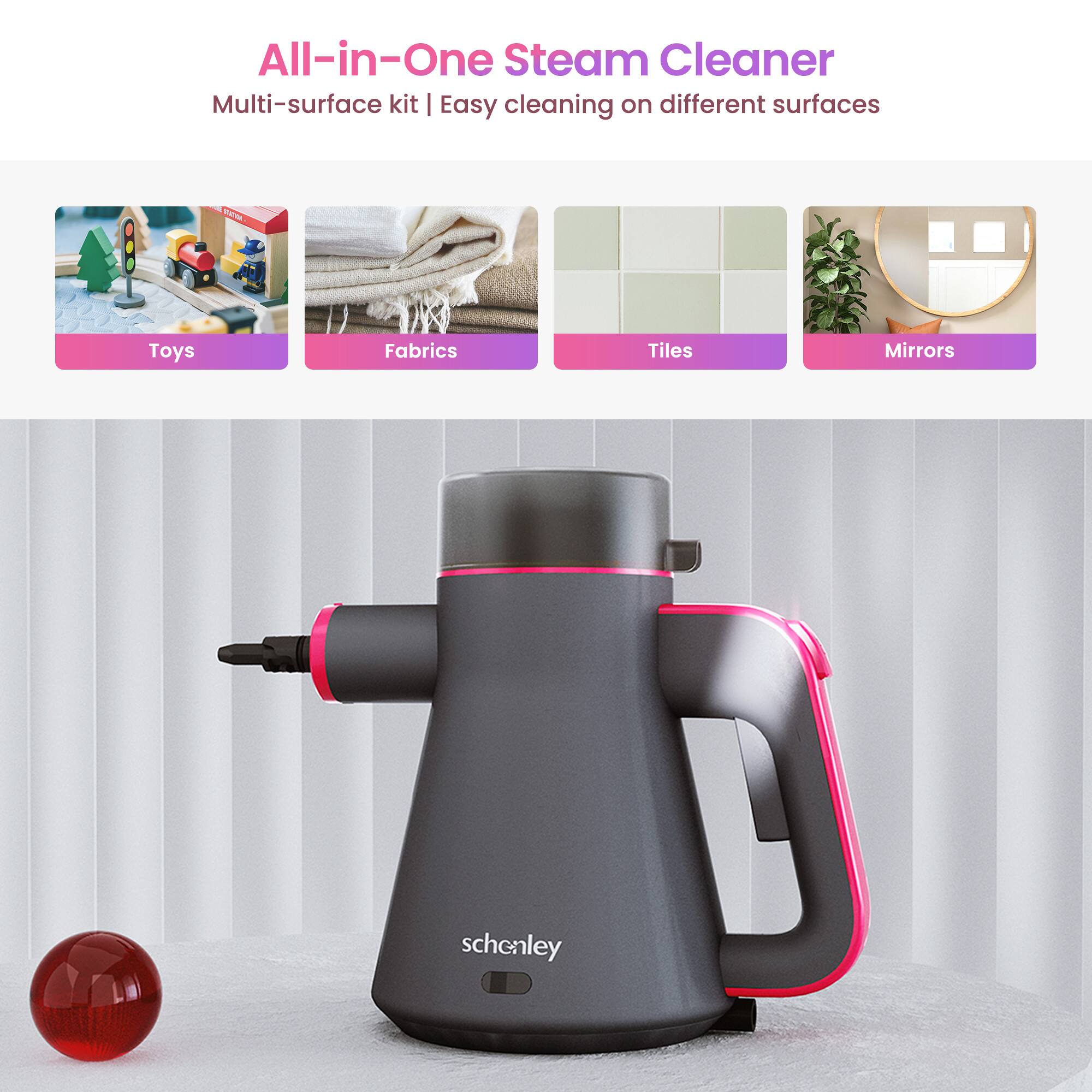 All-in-One Steam Cleaner  
Multi-surface kit | Easy cleaning on different surfaces  

Toys  
Fabrics  
Tiles  
Mirrors  

schenley