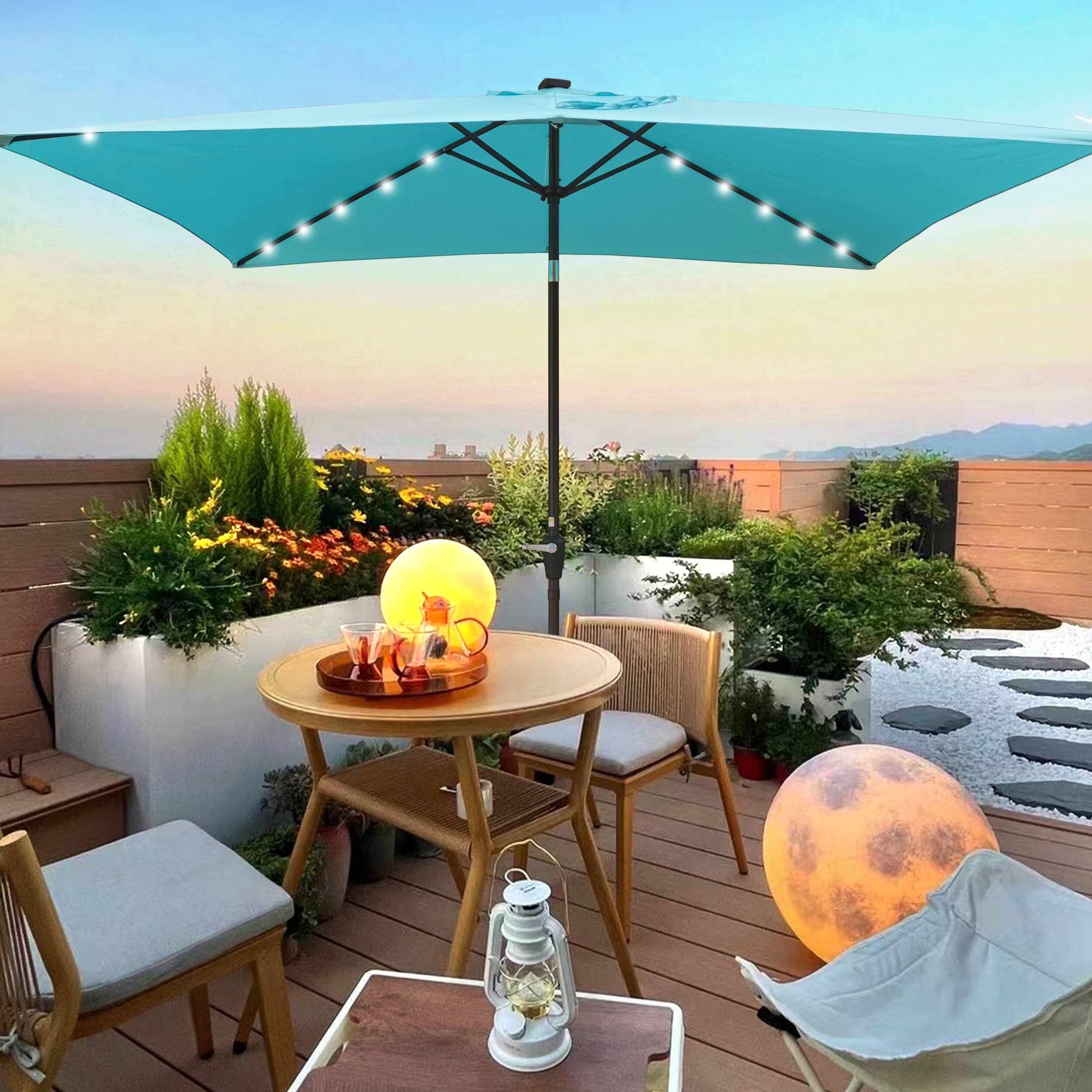 Angle. Loheer - Loheer 10x6.5 Rectangular Patio Umbrella Solar Lighted Outdoor Shade with Crank Lift and Push Button Tilt.