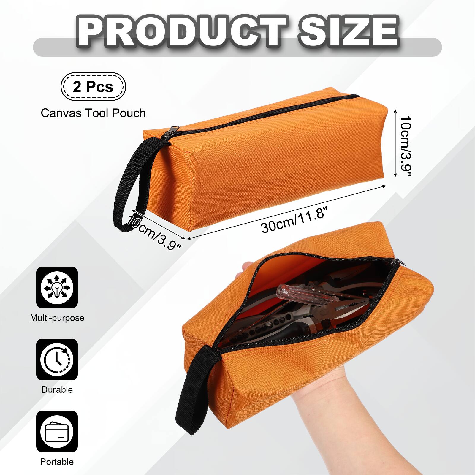 PRODUCT SIZE

2 Pcs Canvas Tool Pouch

10cm/3.9" x 30cm/11.8" x 10cm/3.9"

Multi-purpose
Durable
Portable