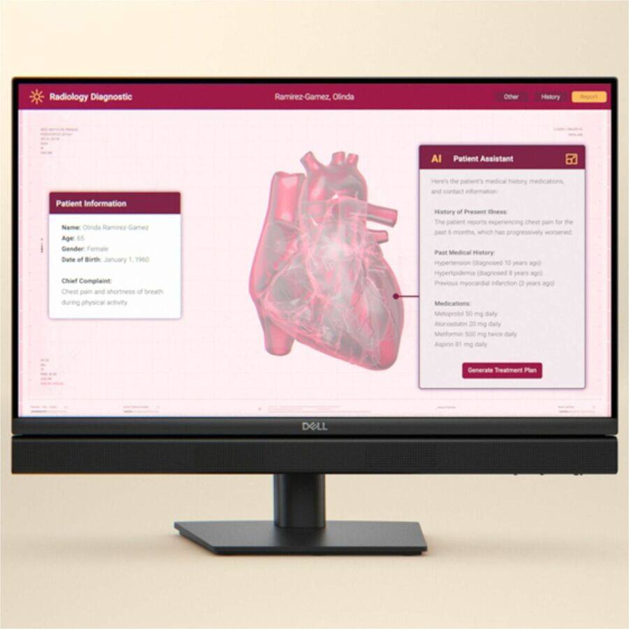 **Radiology Diagnostic**

**Ramírez-Gaméz, Olinda**

---

**Patient Information**

- **Name:** Olinda Ramírez-Gaméz
- **Age:** 65
- **Gender:** Female
- **Date of Birth:** January 1, 1960
- **Chief Complaint:** Chest pain and shortness of breath during physical activity

---

**AI Patient Assistant**

**History of Present Illness:**
The patient reports experiencing chest pain for the past 6 months, which has progressively worsened.

**Past Medical History:**
- Hypertension (diagnosed 10 years ago)
- Hyperlipidemia (diagnosed 2 years ago)
- Previous myocardial infarction (3 years ago)

**Medications:**
- Atenolol 50 mg daily
- Atorvastatin 20 mg daily
- Metformin 500 mg twice daily
- Aspirin 81 mg daily

---

**Generate Treatment Plan**