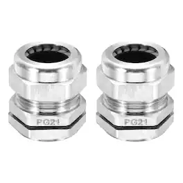 Unique Bargains - PG21 Cable Gland, IP68 Waterproof Strain Relief, 304 Stainless Steel, for 13-18mm Wire, 2pcs - Silver