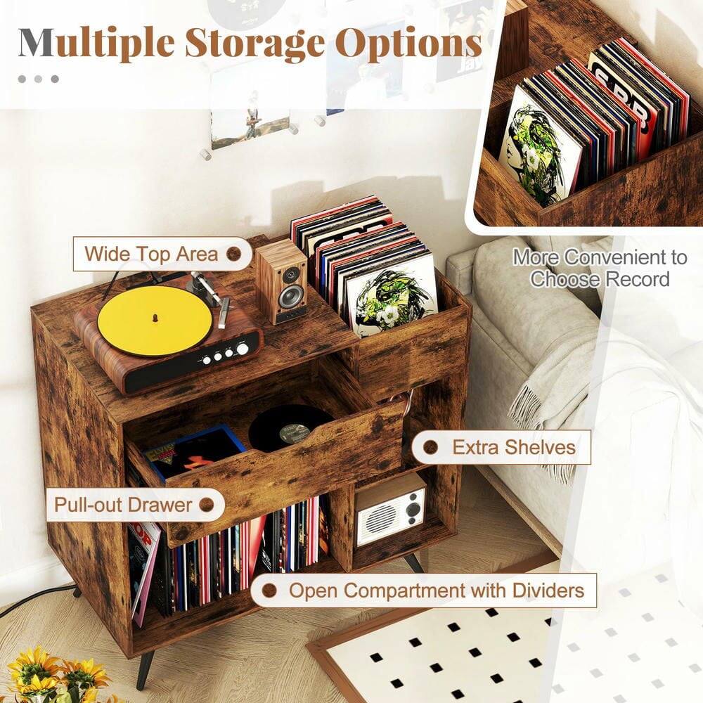 Multiple Storage Options

- Wide Top Area
- Pull-out Drawer
- Extra Shelves
- Open Compartment with Dividers

More Convenient to Choose Record