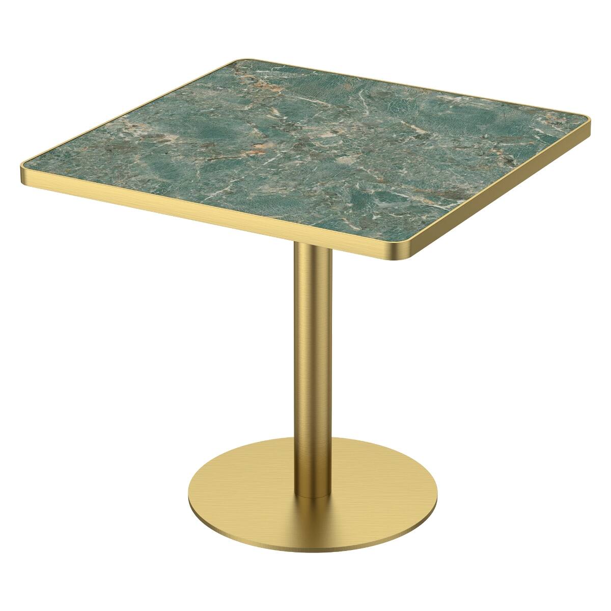 Alt View 3. Loheer - Loheer 31.5 inch Square Dining Table, Sintered Stone Tabletop, Gold Tulip Base - Gold and green.