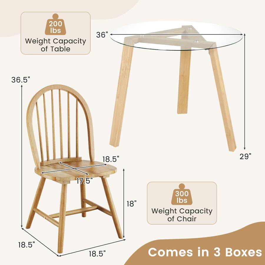 Gymax 5 PCS Dining Set for 4 Round Table w/ 4 Chairs Solid Rubber Wood ...