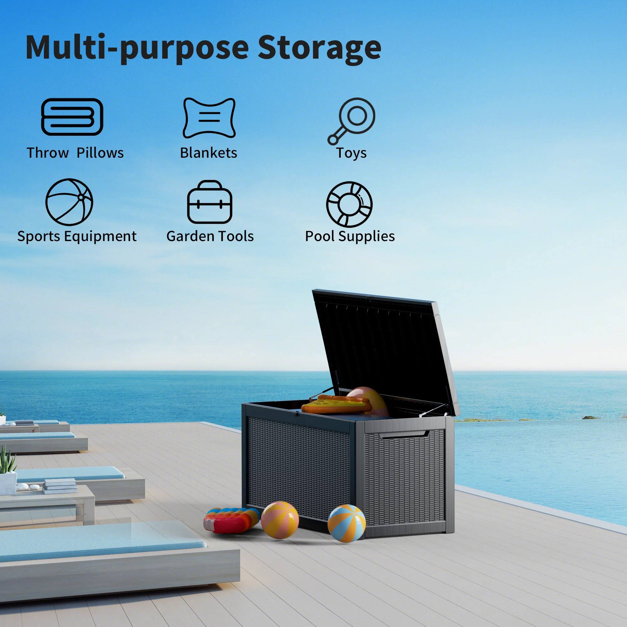 Multi-purpose Storage

- Throw Pillows
- Blankets
- Toys
- Sports Equipment
- Garden Tools
- Pool Supplies