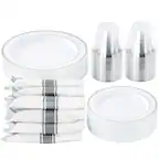 Front. Elama - Elama 350 Piece Disposable Plastic Dinnerware Party Set for 50 Guests in White with Silver Trim - White.