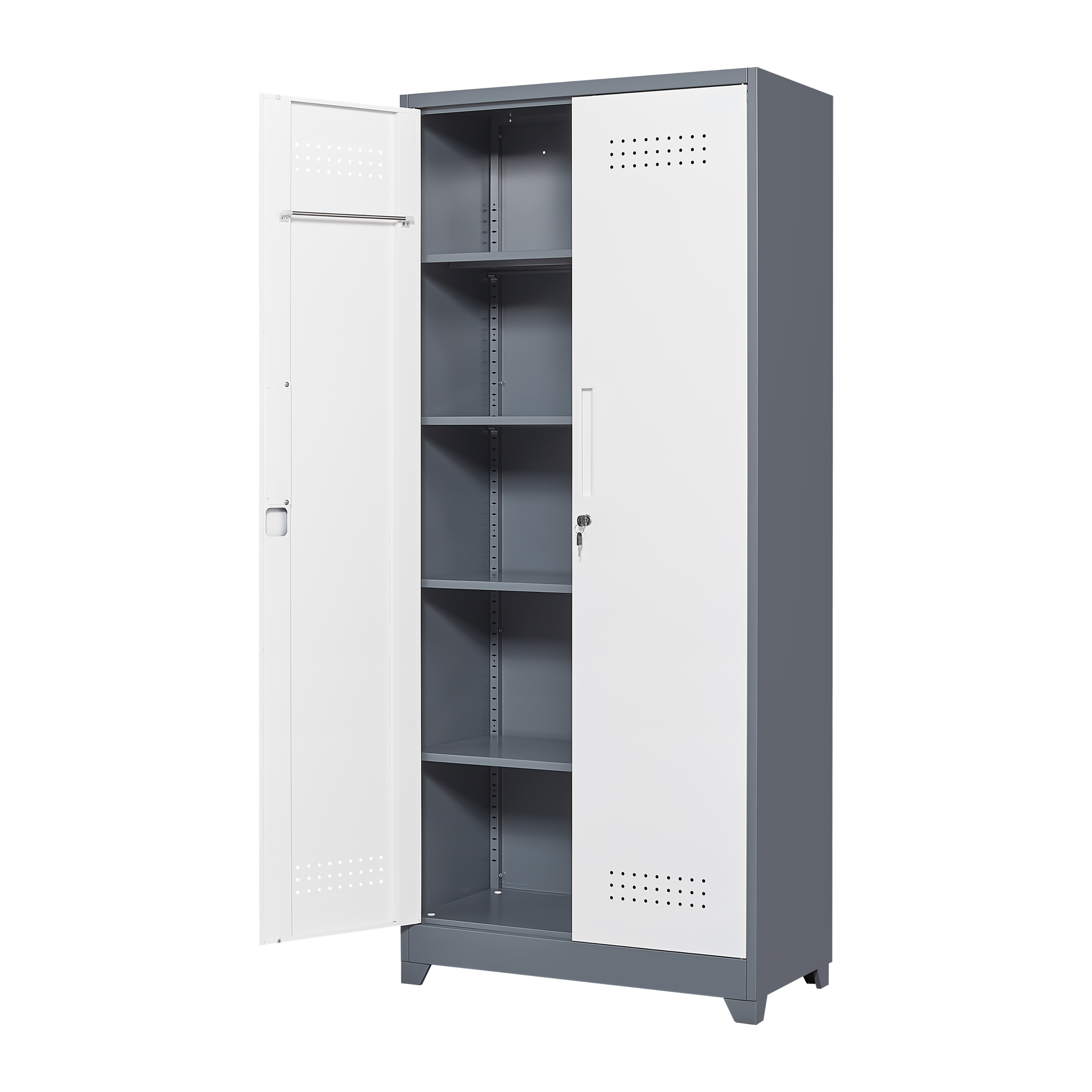 Alt View 2. GOODSILO - 72-Inch Heavy-Duty Steel Storage Cabinet with Locking Doors for Tools and Supplies - Grey+White.
