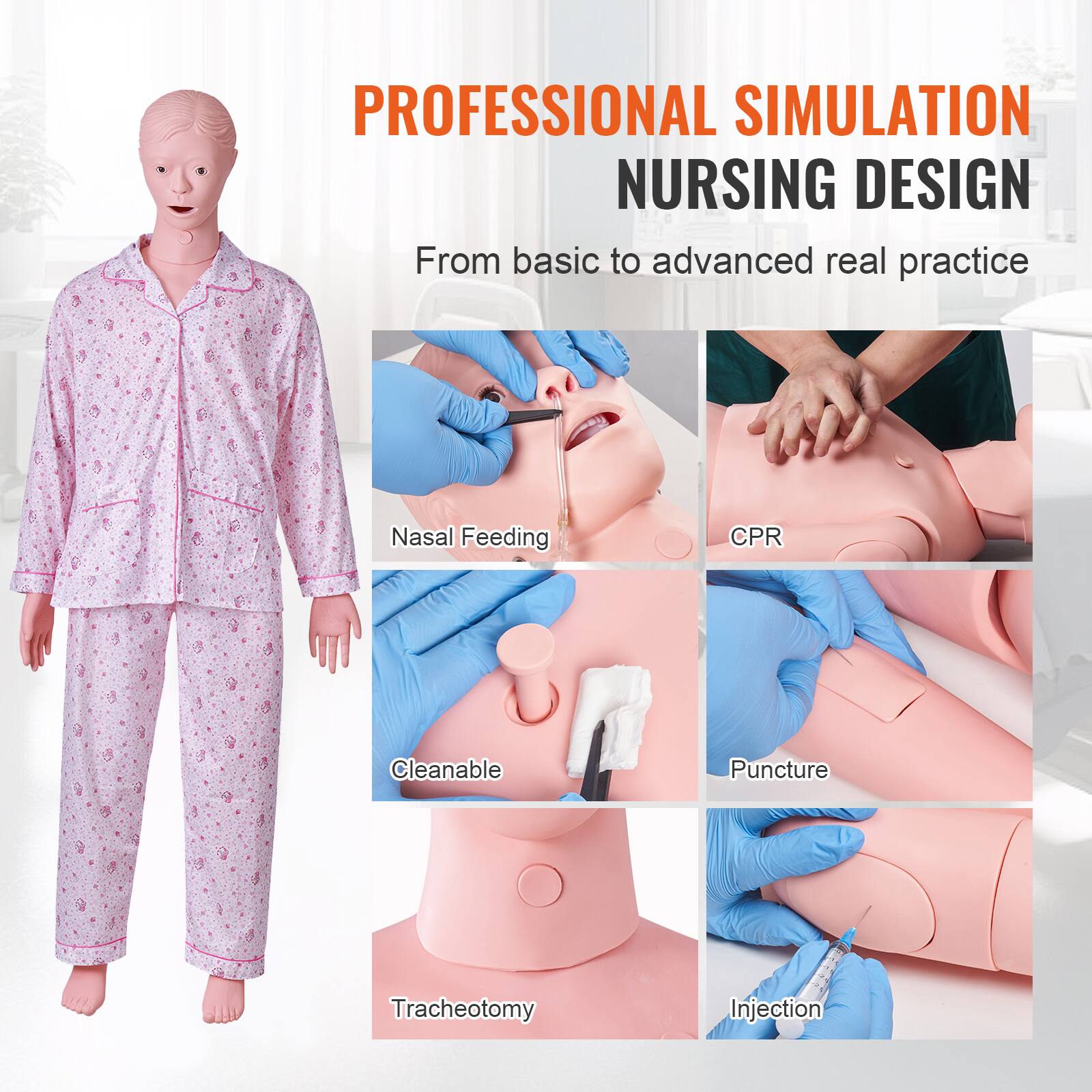 PROFESSIONAL SIMULATION NURSING DESIGN  
From basic to advanced real practice  

- Nasal Feeding  
- CPR  
- Cleanable  
- Puncture  
- Tracheotomy  
- Injection