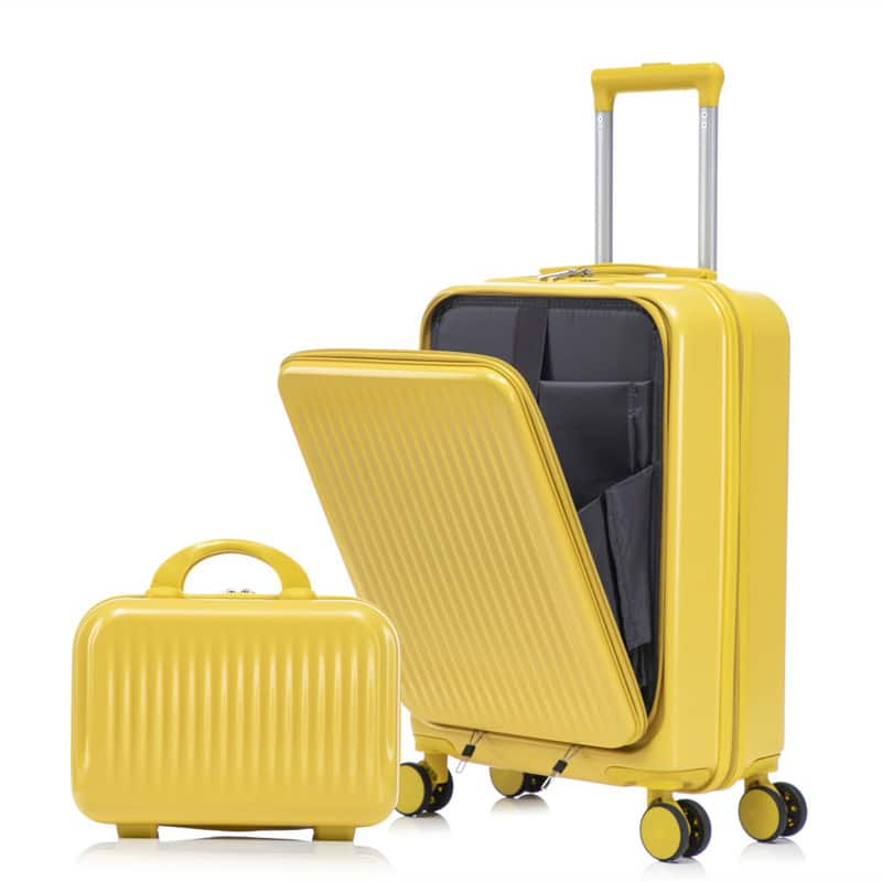 HTUTWOO - Set of 2 14" Cosmetic Case & 20" Luggage Set with Spinner Wheels - ABS Hardside Suitcase with TSA Lock, Front Opening - Yellow