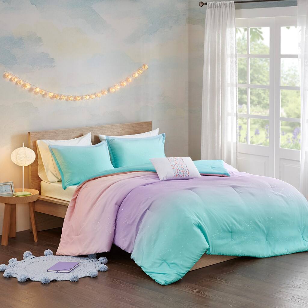 Alt View 1. Gracie Mills - Gracie Mills Dagny Modern Ombre Metallic Glitter Reversible Comforter Set - Aqua.