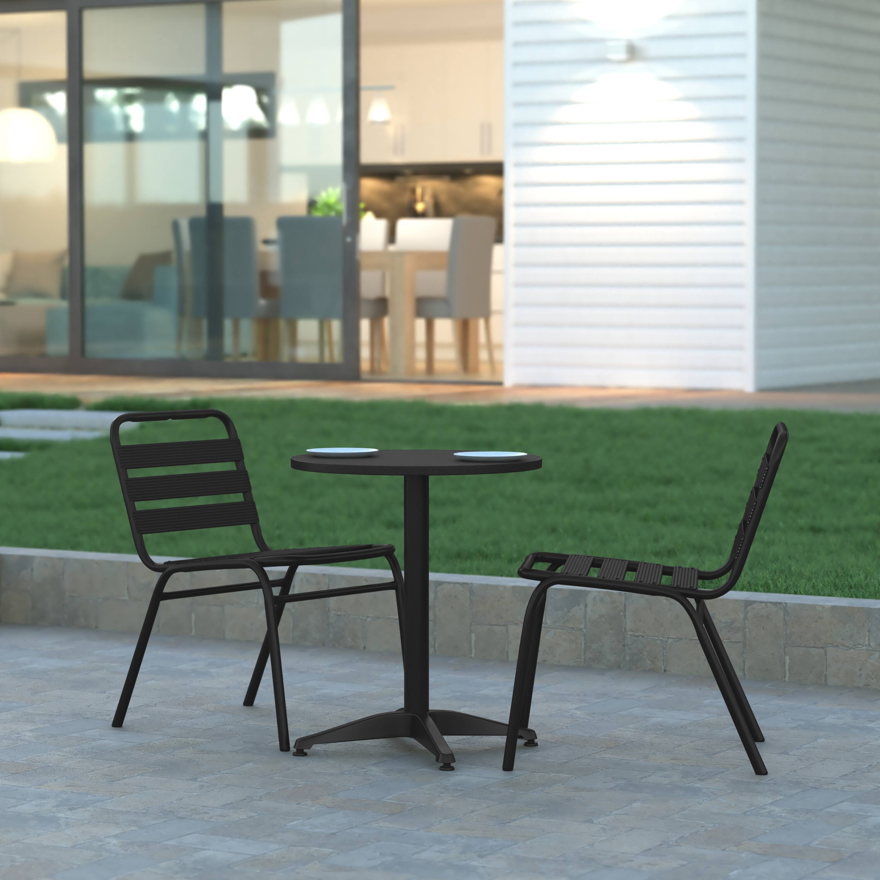 Alt View 1. Emma + Oliver - 23.5'' Round Aluminum Indoor-Outdoor Table with Base - Black.