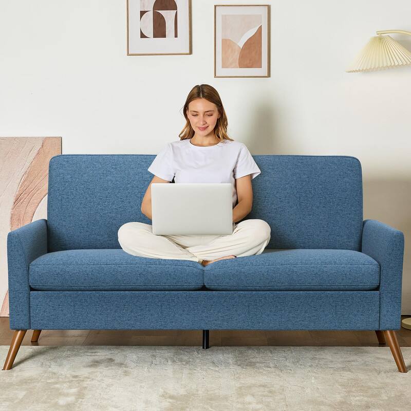 Alt View 4. Vipbear - Vipbear 68" Loveseat Sofa,Tool-Free Setup Small Couches, Small Couches for Bedroom Office,Blue Linen - Blue.