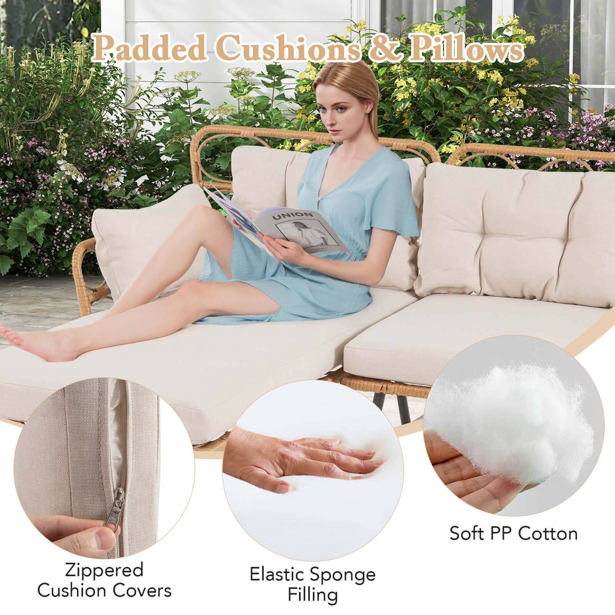Padded Cushions & Pillows: Soft PP Cotton Zippered Cushion Covers, Elastic Sponge Filling.