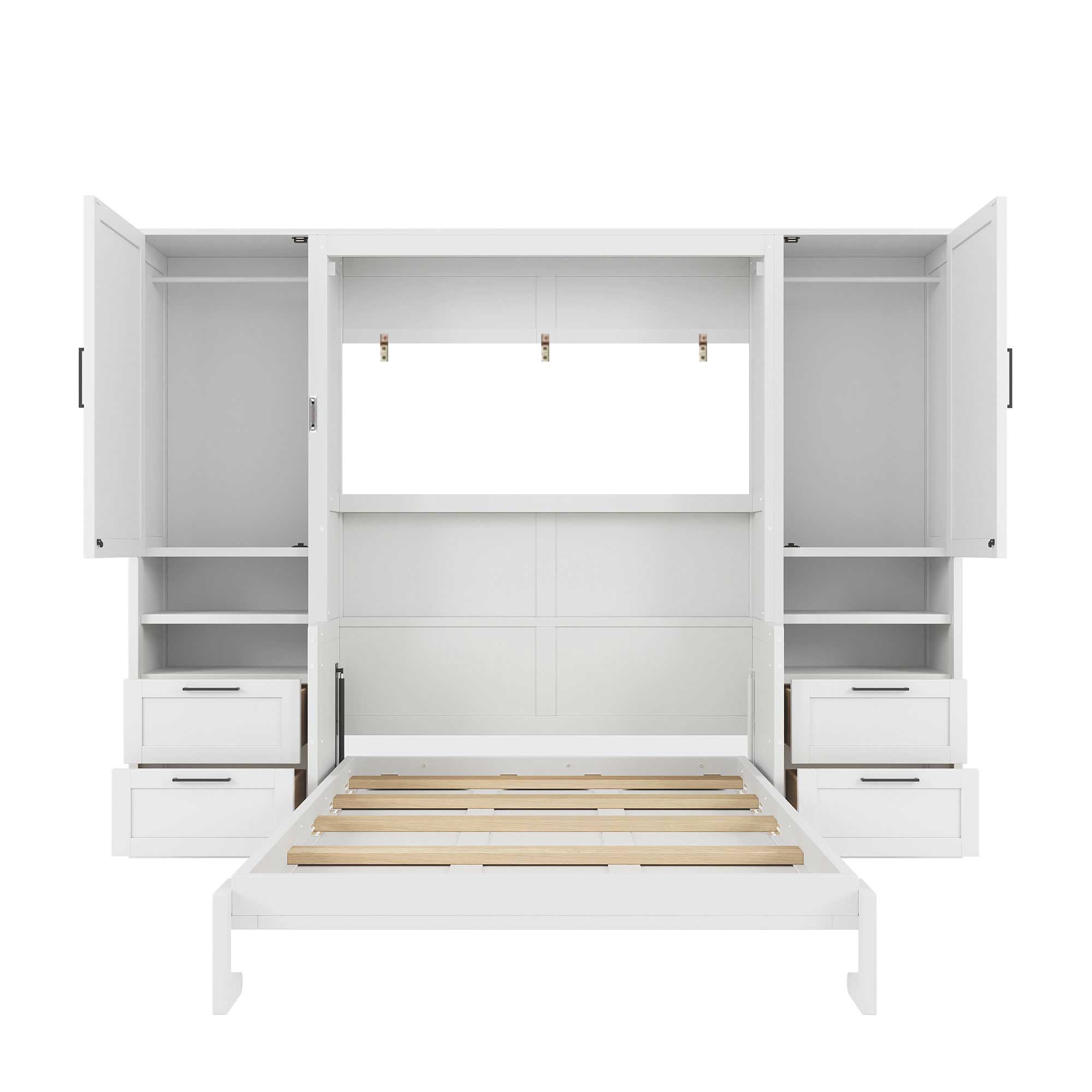Alt View 4. Tiramisubest - Full Size White Murphy Bed with Closet, Drawers & Shelves, MDF+LVL, 107x18x82 inches, 395 lbs - White.