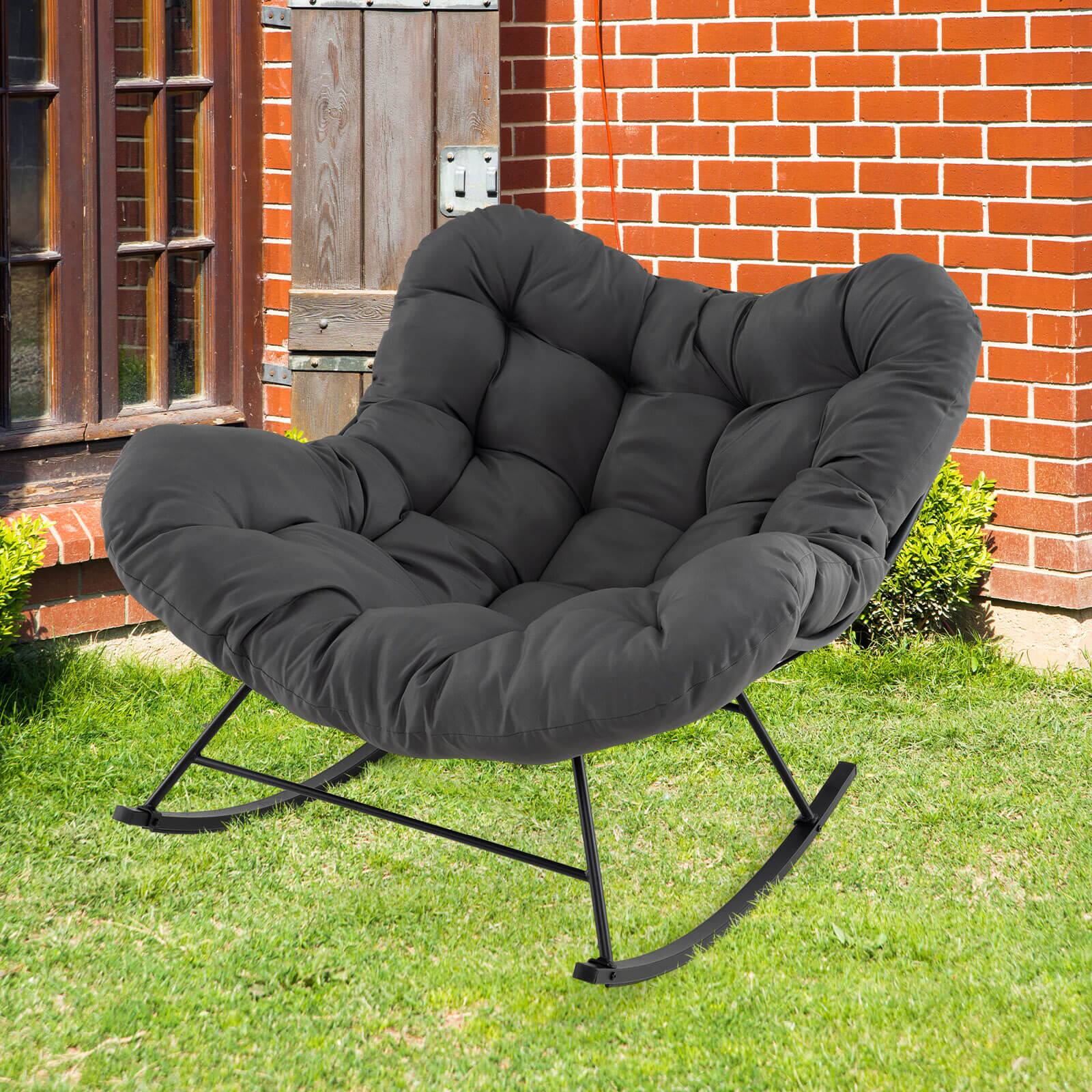 Alt View 1. Costway - Costway Indoor Outdoor Rocking Chair, Oversized Egg Papasan Chair with Padded Cushion - Black.