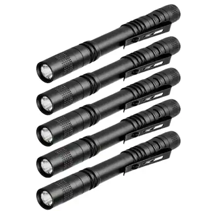 Front. Cluzine - 5Pcs LED Flashlight Portable Pen Torch Lamp with Clip Mini Pocket Penlight Set.