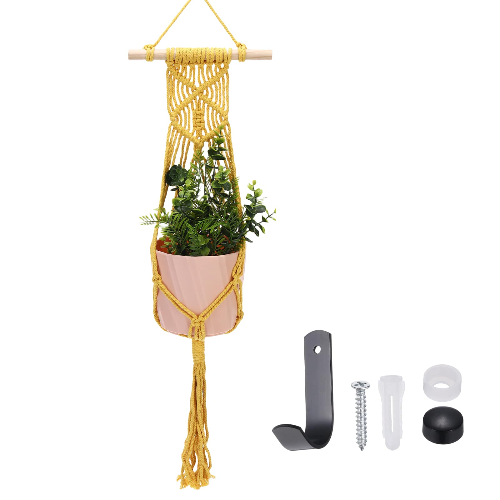 Unique Bargains - Macrame Plant Hanger, 34 Inch Hanging Planter w/ Hook Tassels Decorative Crochet Cotton Rope for Home Decor, Rope Style - Yellow price history on PriceWatchPro