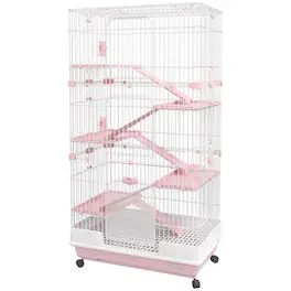 Pawhut - 32"L 6-Level Small Animal Cage Bunny Hutch with Universal Wheels, Slide-out Tray for Chinchillas
