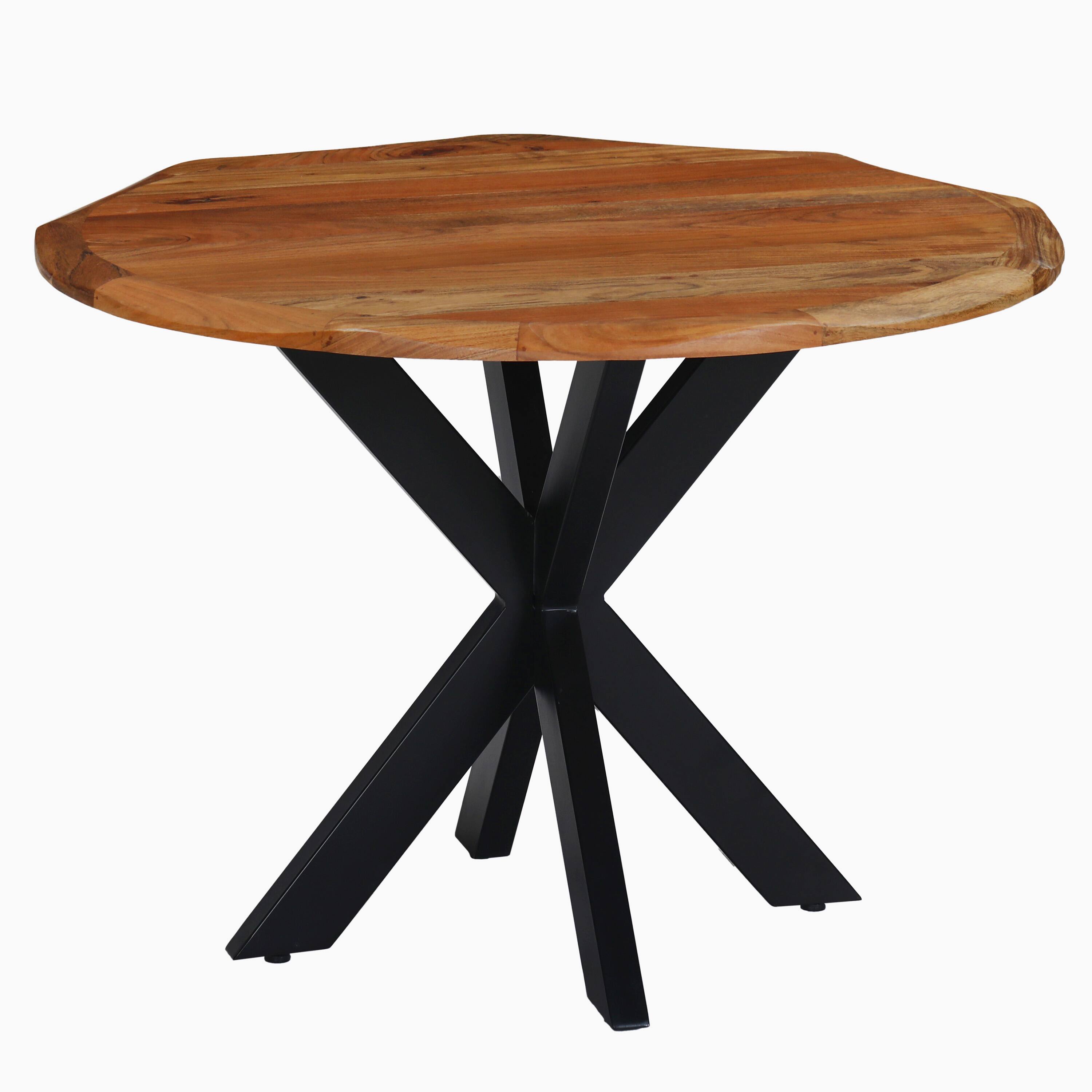 Manhattan Lane - Kuri 41 Inch Handcrafted Live Edge Round Dining Table with a Natural Brown Acacia Wood Top and Black Iron Legs - Brown, Black