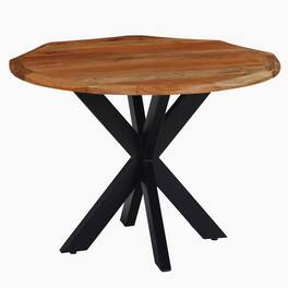Manhattan Lane - Kuri 41 Inch Handcrafted Live Edge Round Dining Table with a Natural Brown Acacia Wood Top and Black Iron Legs - Brown, Black