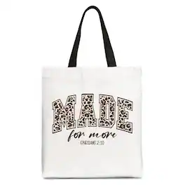 OrnamentallyYou - Made For More Christian Canvas Tote Bag, Ephesians 2:10 Leopard Faith Bible Verse - White Black