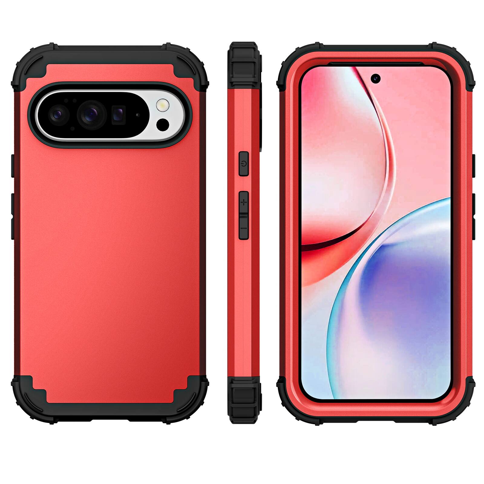 Angle. UUCOVER - Heavy Duty Protective Case for Google Pixel 10 /10 Pro, Shockproof Silicone+PC Hybrid Case Anti-Scratch Back Cover - Red.