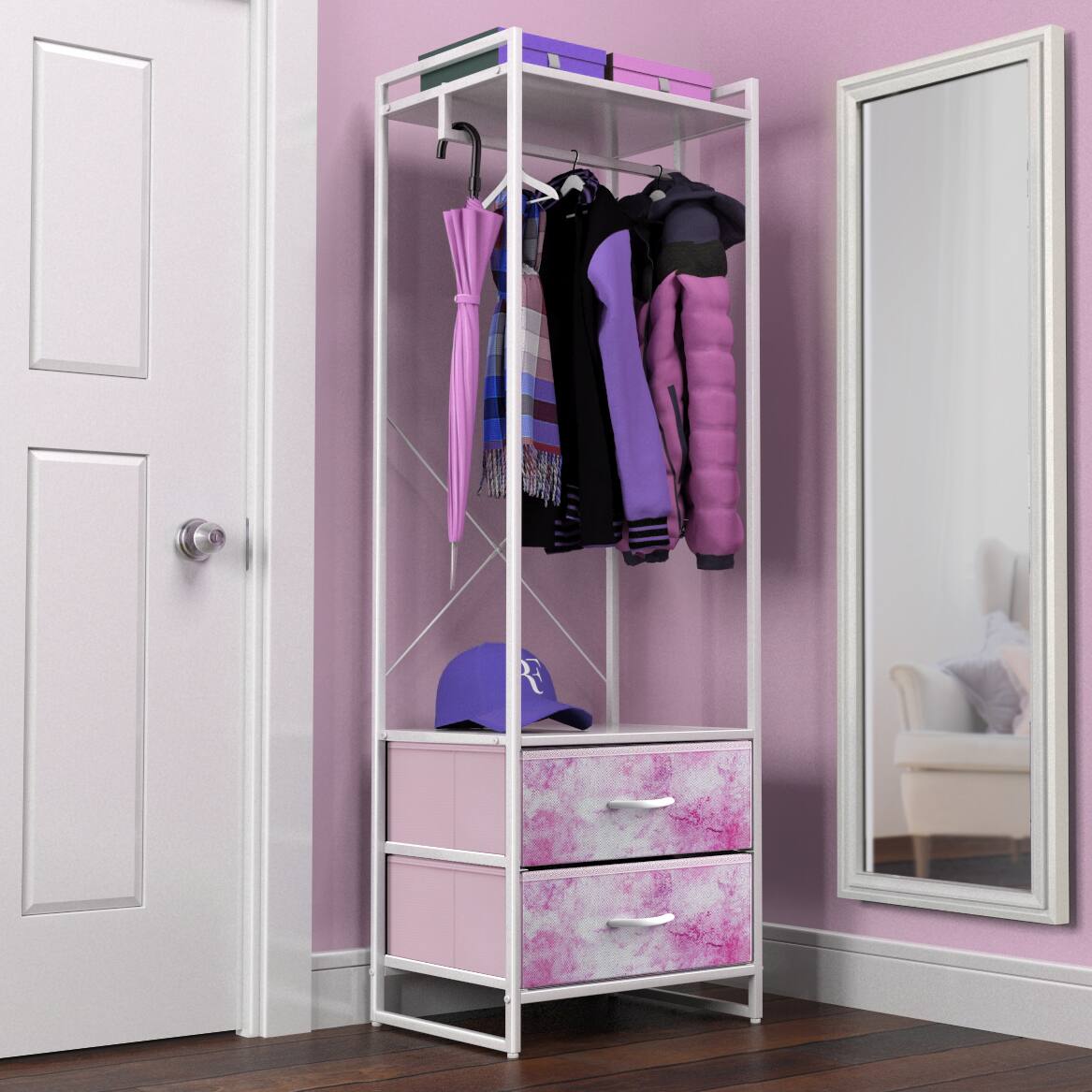 Alt View 2. Sorbus - Sorbus Clothing Rack with Drawers - Clothes Stand Dresser - Wood Top, Steel Frame for Hanging Shirts, Dresses, & Jackets - Tie dye pink.