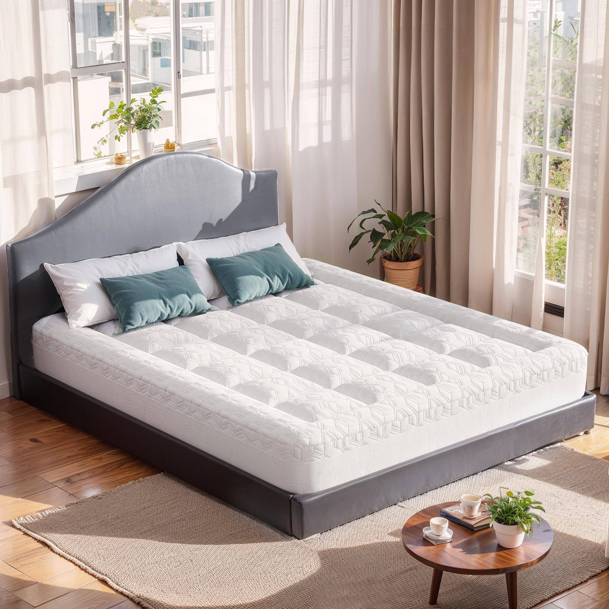 Alt View 2. KERDOM - Double Layer 3 Inch Memory Foam Mattress Topper Set for Back Pain Relief & Comfort Sleep Ergonomic Breathable Bed Pad - White.
