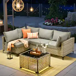 Ovios - 5 PCS Sectional Patio Furniture Set Outdoor Rattan Comfy Sofa with Coffee Table for Garden - Dark Gray