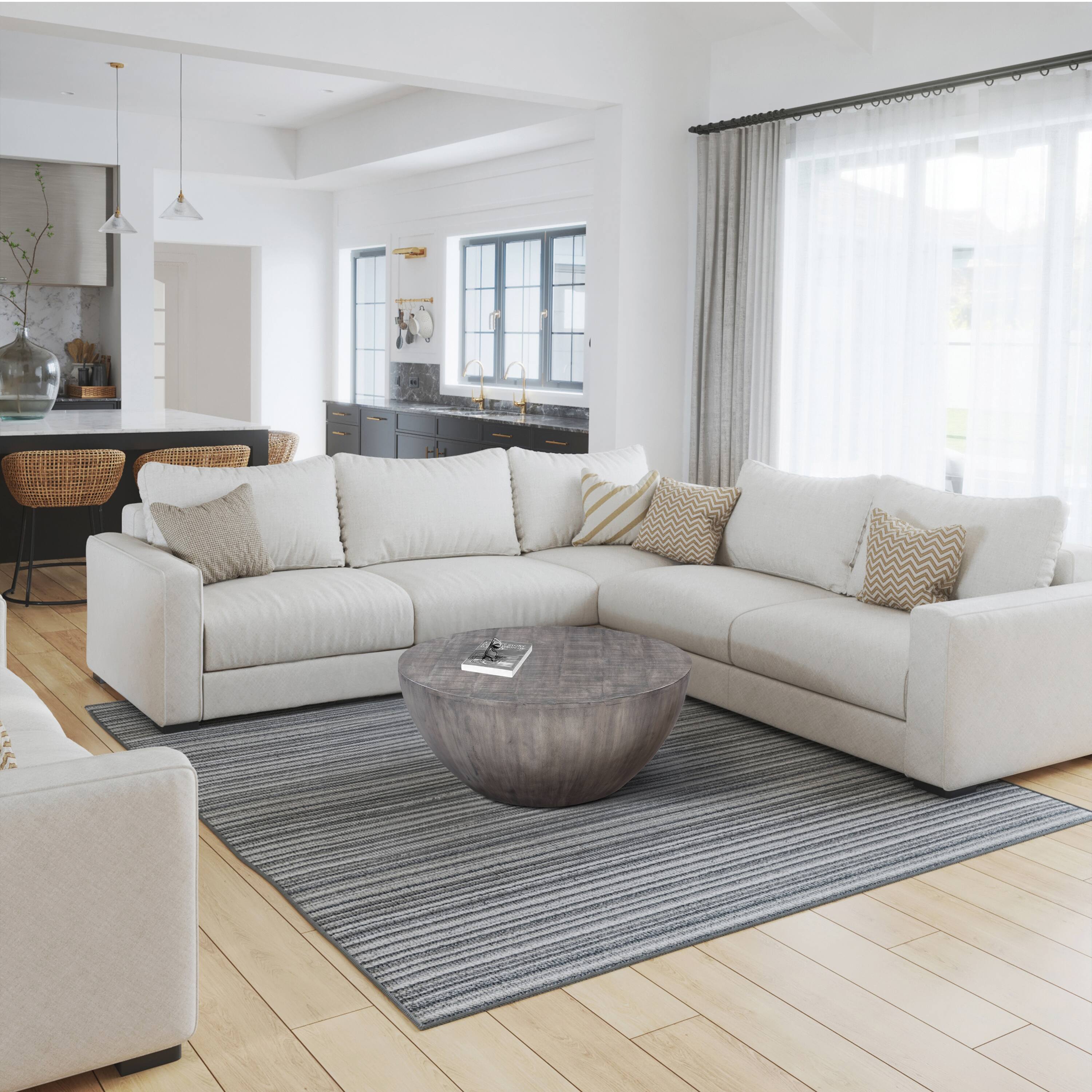 Alt View 9. Manhattan Lane - 36 Inch Round Coffee Table, Handcrafted Drum Shape - Olive Gray.