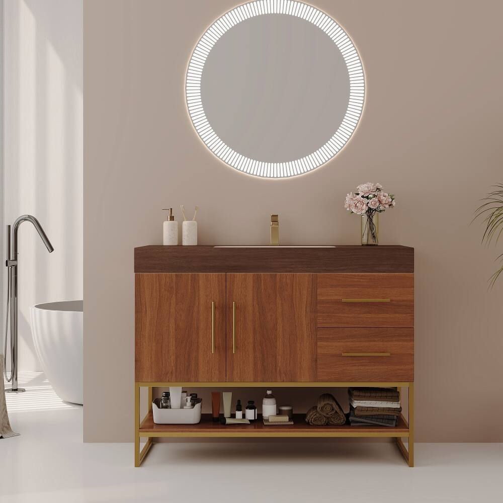 Angle. Loheer - Loheer 36 inch Modern Bathroom Vanity Walnut Freestanding Vanity with Ceramic Sink - Walnut.
