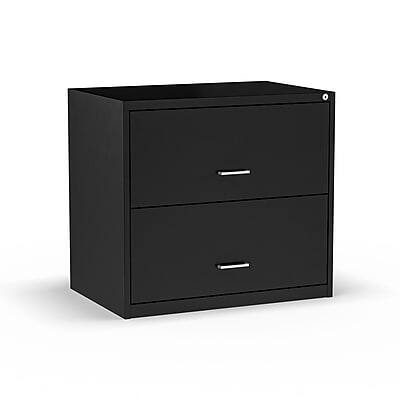 Front. Staples - 2-Drawer Lateral File Cabinet, Letter/Legal Size, Lockable, 27.3"H x 29.8"W x 20.6"D, Black (ST52141-CC) - Black.