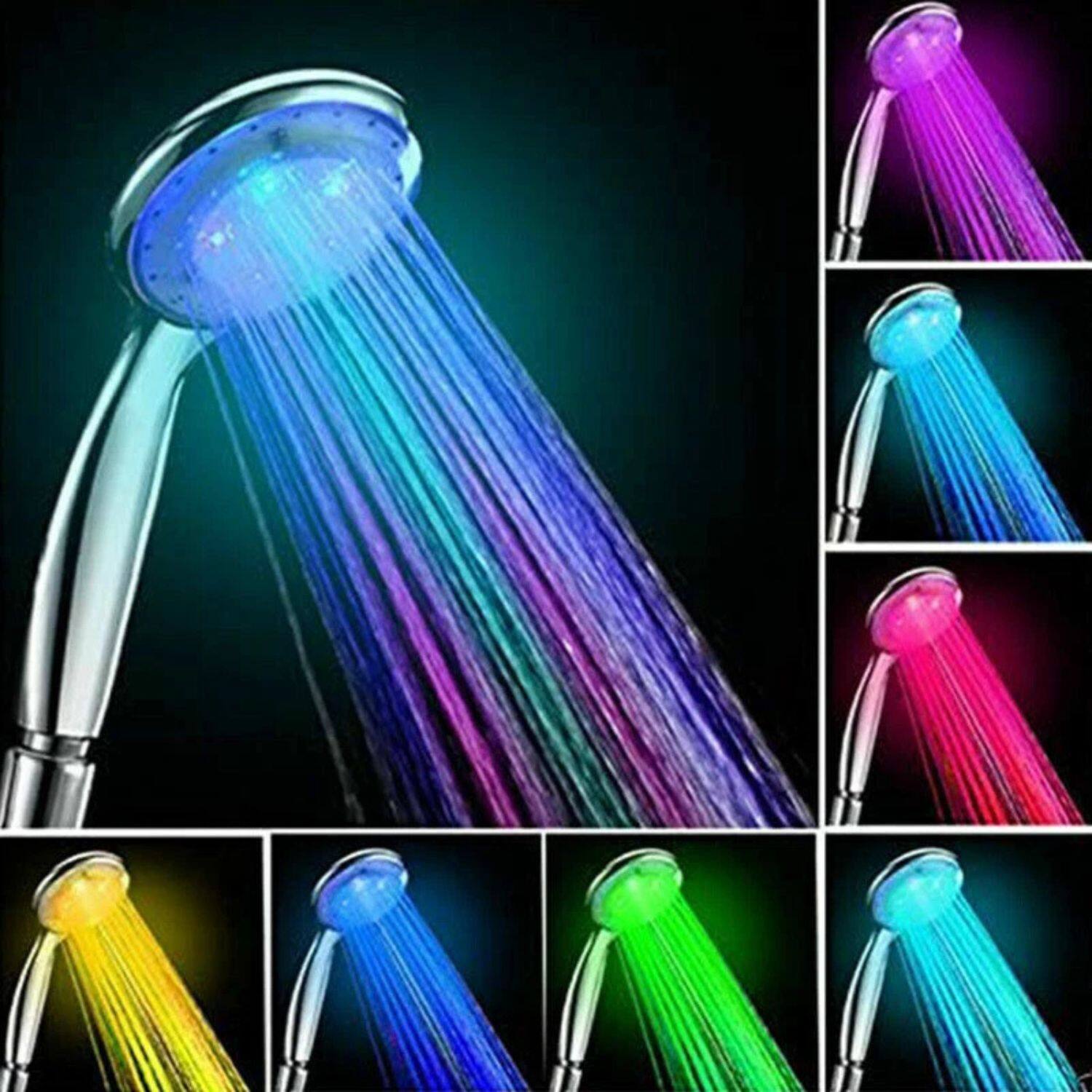 Alt View 3. Home Collection - 7-Color LED Shower Head – Automatic Waterfall Bathroom Shower with Temperature-Changing Light - Silver.