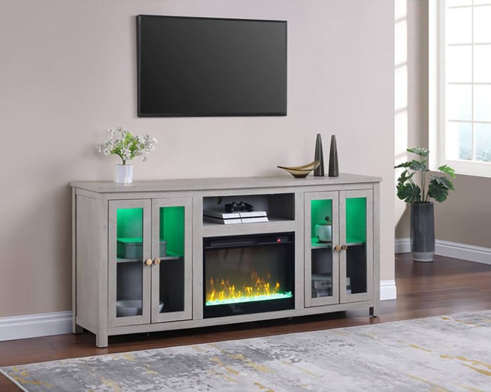 Left. Lilola Home - Ellington 70" TV Stand with Fireplace - White Walnut - White Walnut.