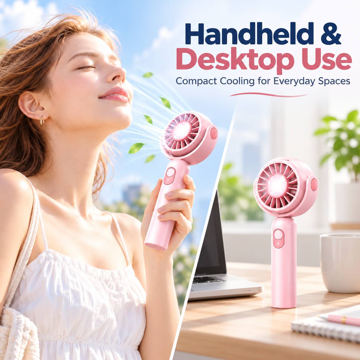 Handheld & Desktop Use  
Compact Cooling for Everyday Spaces