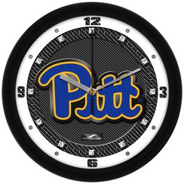 MpDirect - Pitt Panthers 11.5'' Suntime Premium Glass Face Carbon Fiber Wall Clock - Multicolor