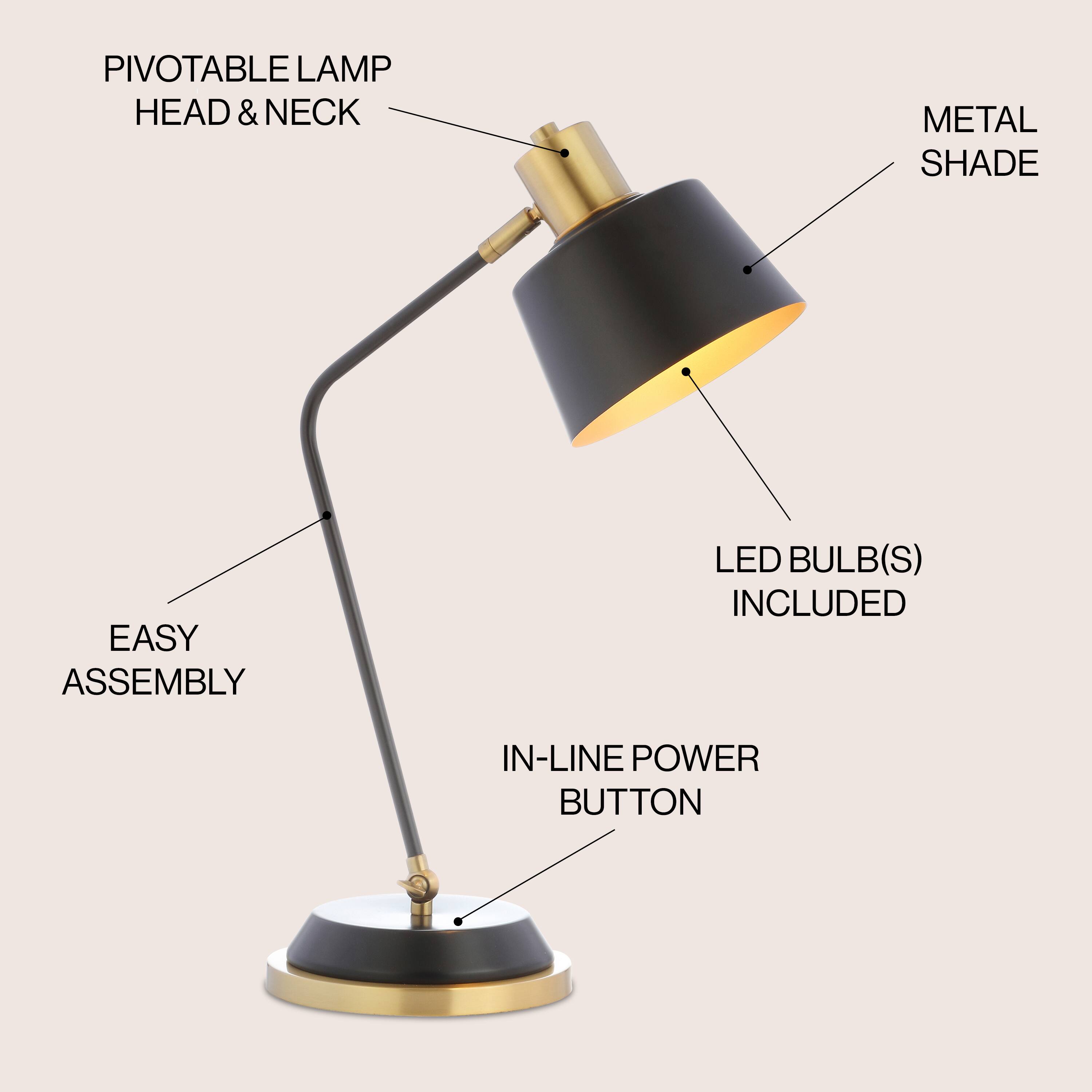 - PIVOTABLE LAMP HEAD & NECK
- METAL SHADE
- LED BULB(S) INCLUDED
- EASY ASSEMBLY
- IN-LINE POWER BUTTON