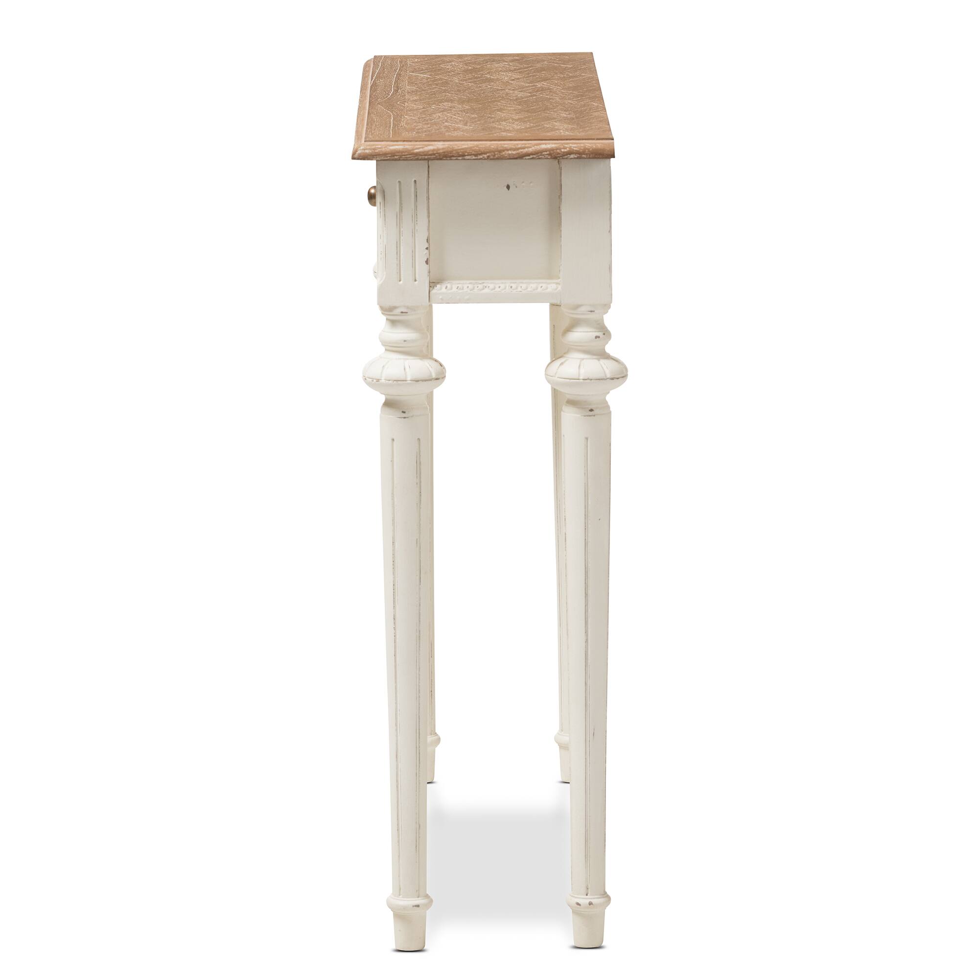 Left. Baxton Studio - Marquetterie French Provincial Style WeatheOak and Distressed Finish Wood Two-Tone Console Table - White/Natural.