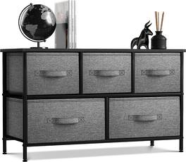 Sorbus - Dresser with 5 Drawers - Storage Chest Organizer Unit with Steel Frame, Wood Top, Easy Pull Fabric Bins Bedroom - Black