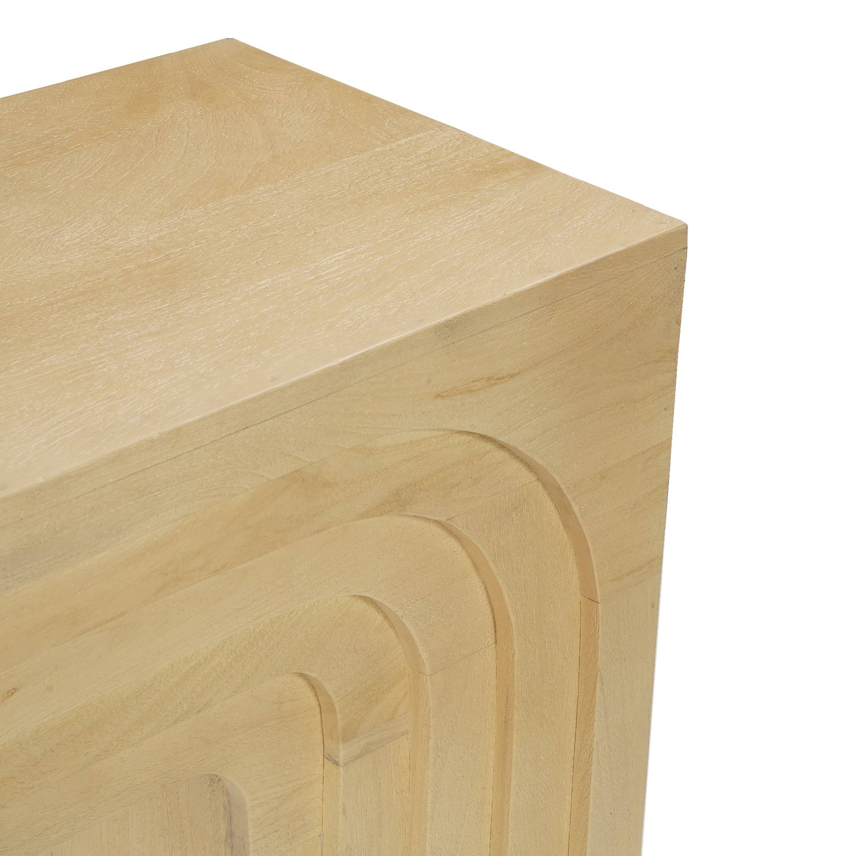 Left. Manhattan Lane - Kesna Console Sofa Table, 53 Inch Sculpted Arch, Light Beige Mango Wood - Beige.