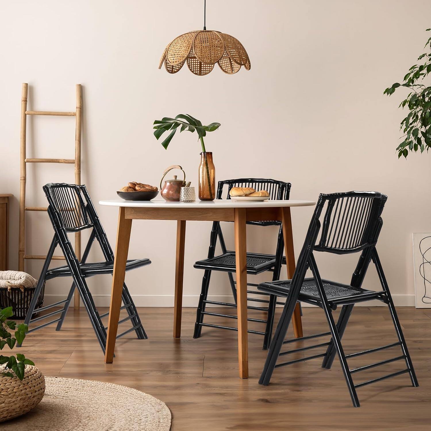 Alt View 8. Winado - 4PCS Bamboo Folding Chair, Foldable Dining Wooden Chairs for Outdoor Indoor Patio Porch Wedding Party Event Camping - Black.